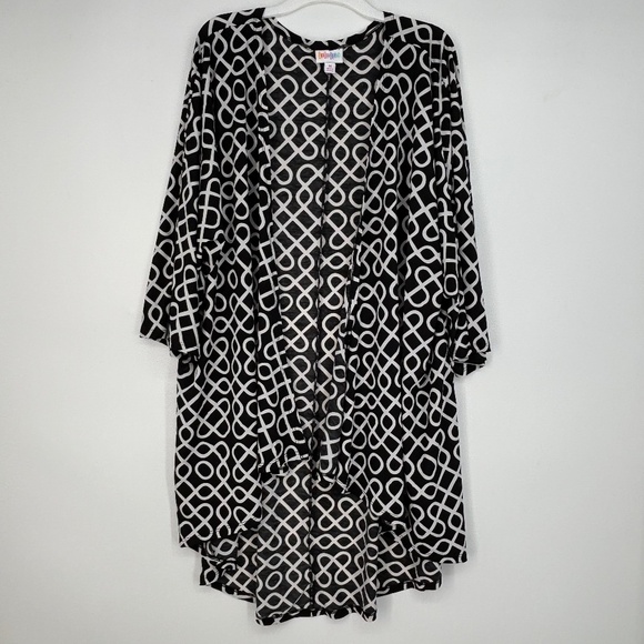 LuLaRoe Womens Medium Duster Length Open Cardigan Jacket Black White Geometric - Picture 1 of 7